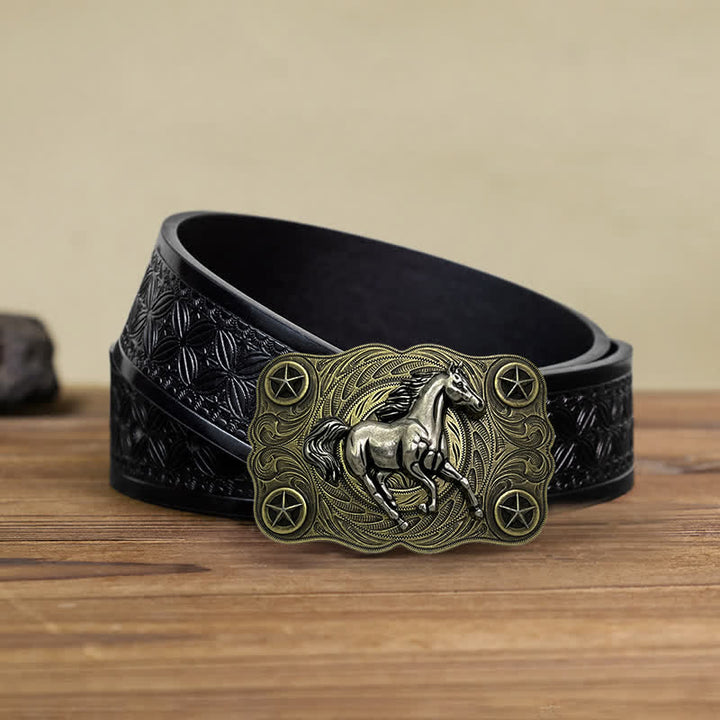 Men's DIY Western Wild Horse Buckle Leather Belt