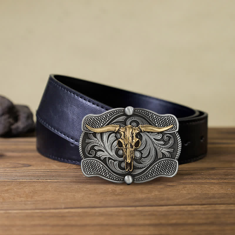 Men's DIY Texas Longhorn Bull Buckle Leather Belt