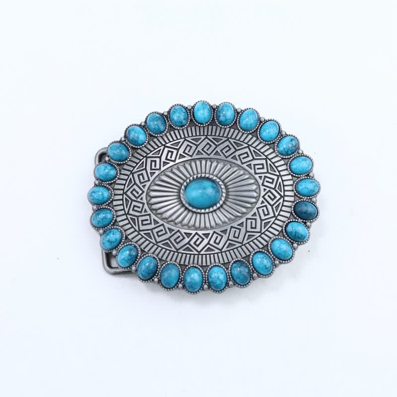 Men's DIY Oval Bohemia Turquoise Buckle Leather Belt