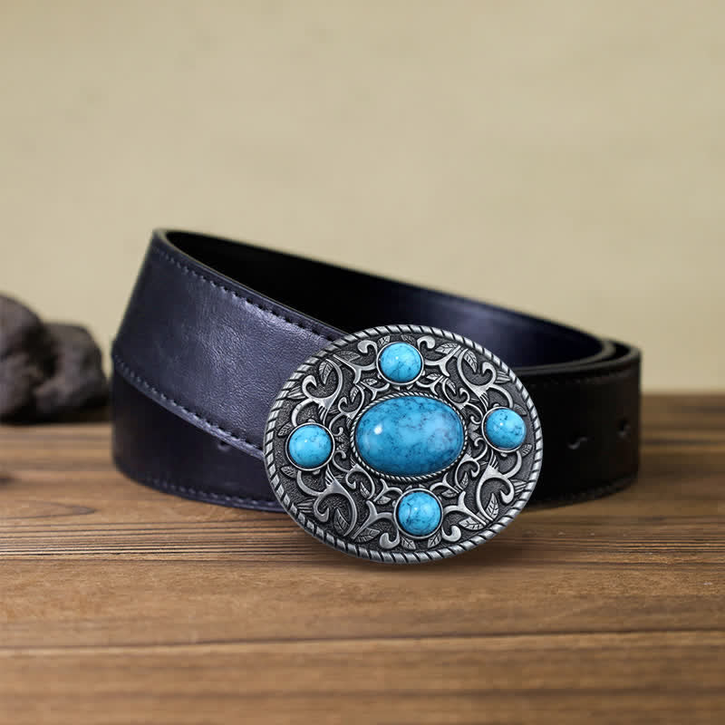 Men's DIY Western Cowboy Turquoise Buckle Leather Belt