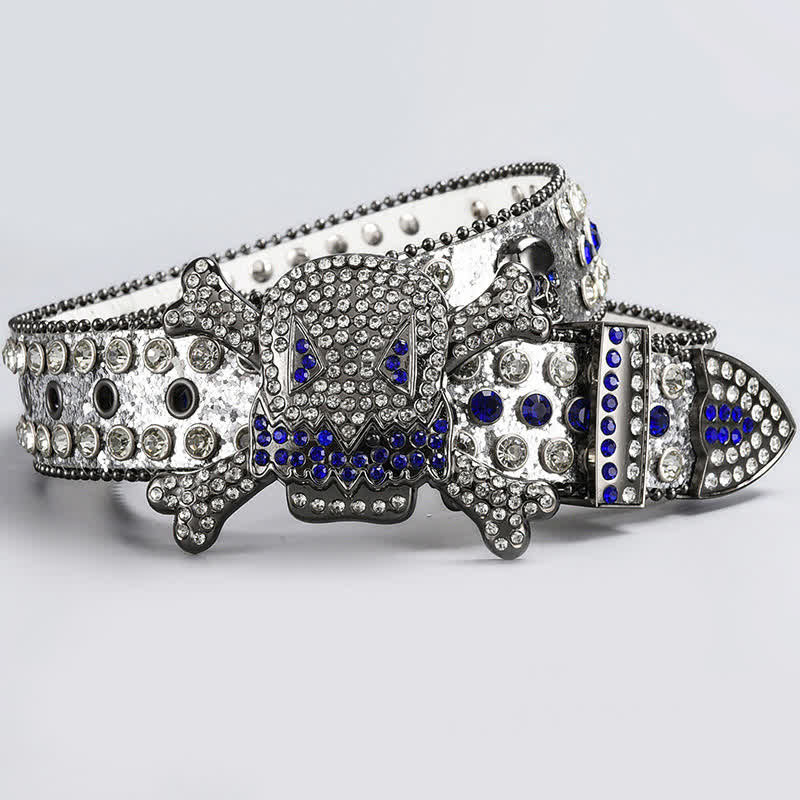 Skull Head Crystal Rhinestone Studded Leather Belt