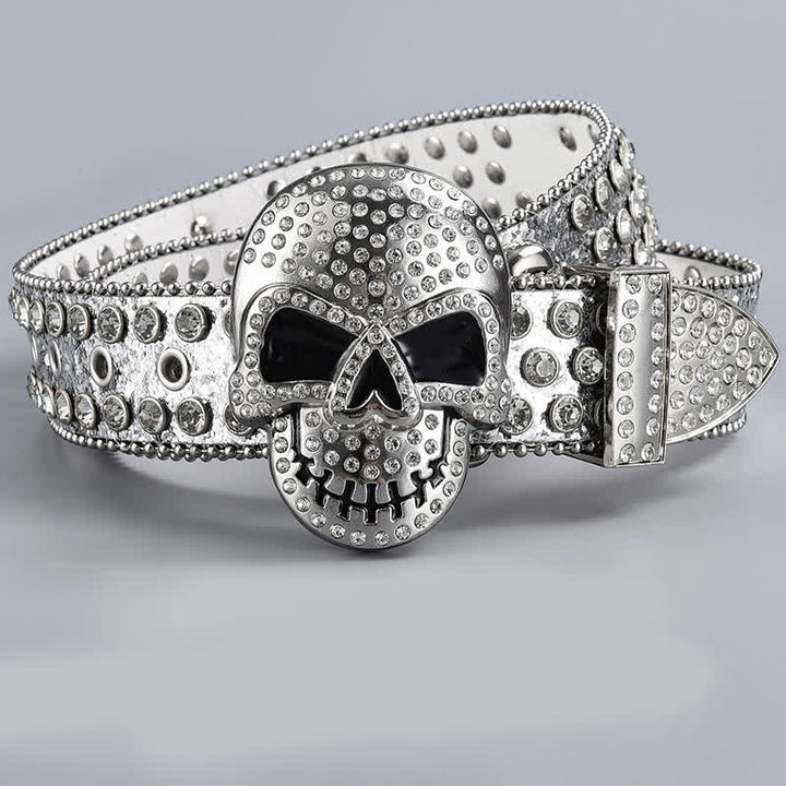 Punk Death Ghost Rhinestone Beaded Leather Belt