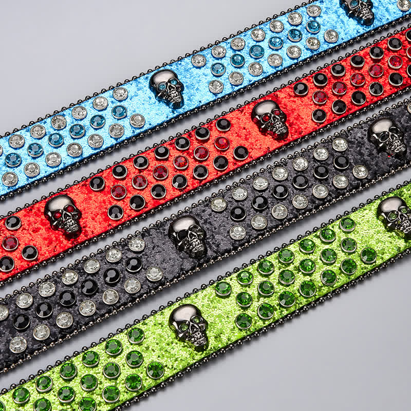 Punk Death Ghost Rhinestone Beaded Leather Belt