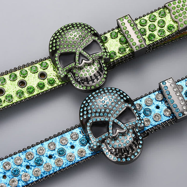 Punk Death Ghost Rhinestone Beaded Leather Belt