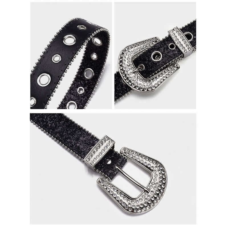 Dazzling Sequin Rhinestone Buckle Leather Belt