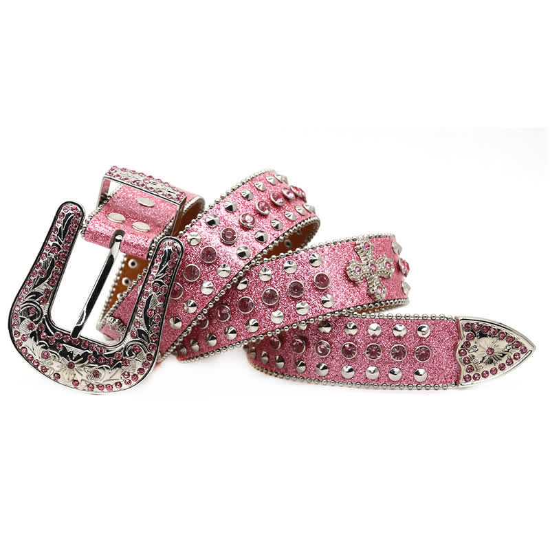 Stylish Gothic Cross Rhinestone Studded Leather Belt