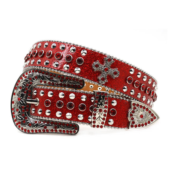 Stylish Gothic Cross Rhinestone Studded Leather Belt