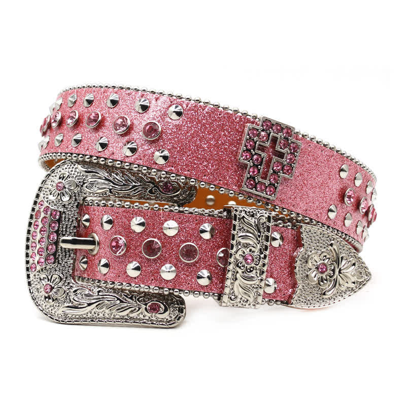 Stylish Gothic Cross Rhinestone Studded Leather Belt