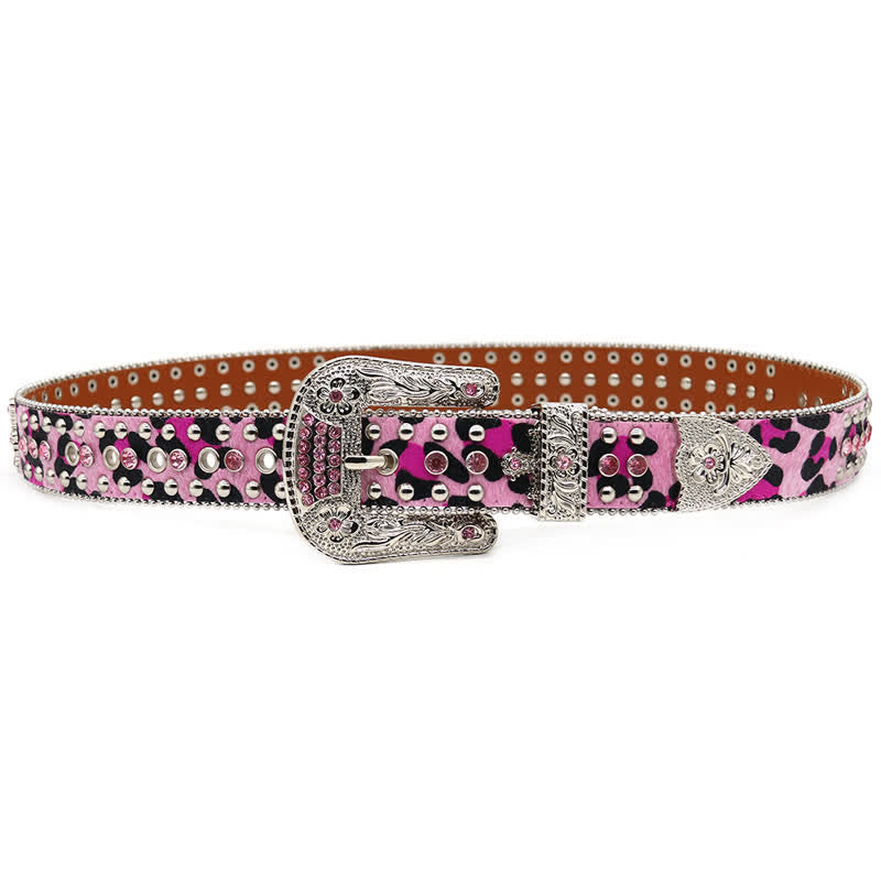 Cross Rivet Studded Bling Rhinestone Leather Belt