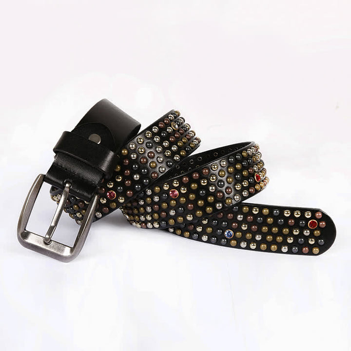 Stylish Nailheads Rhinestone Studded Rivet Leather Belt