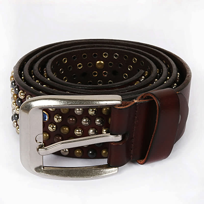 Stylish Nailheads Rhinestone Studded Rivet Leather Belt