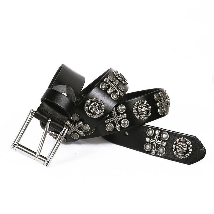 Heavy Metal Rivet Skull Cross Pattern Leather Belt