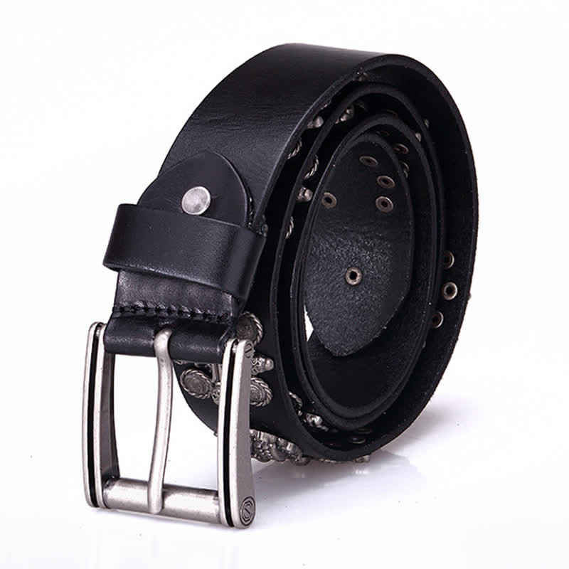 Heavy Metal Rivet Skull Cross Pattern Leather Belt