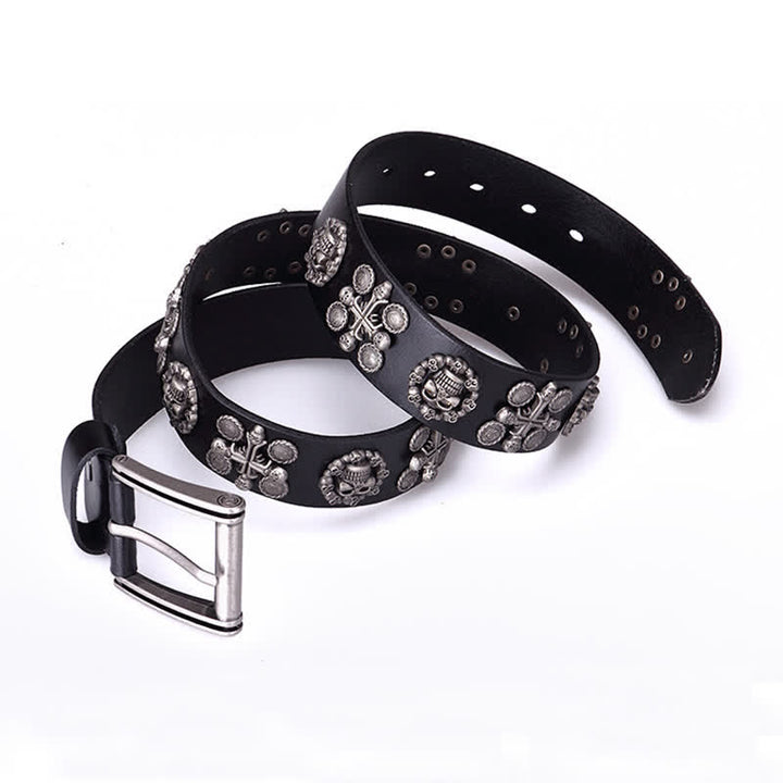 Heavy Metal Rivet Skull Cross Pattern Leather Belt