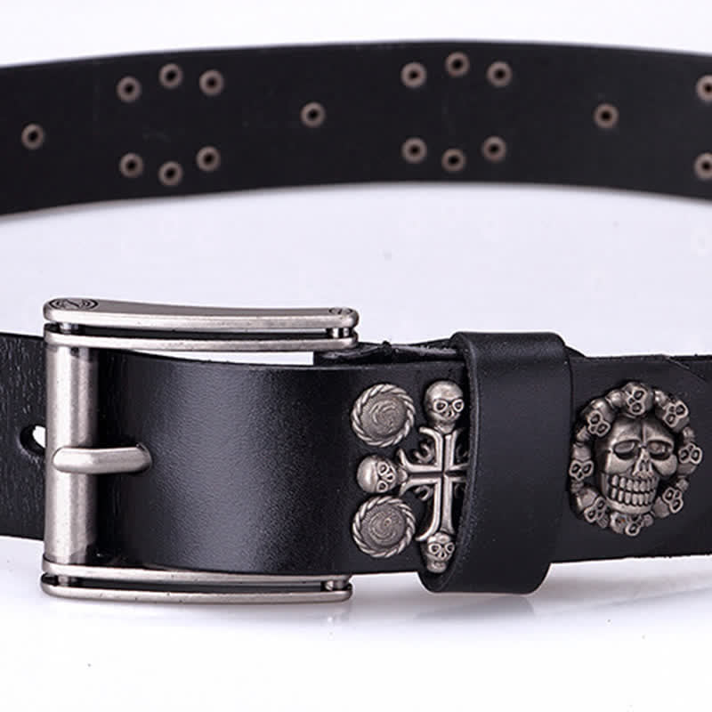 Heavy Metal Rivet Skull Cross Pattern Leather Belt