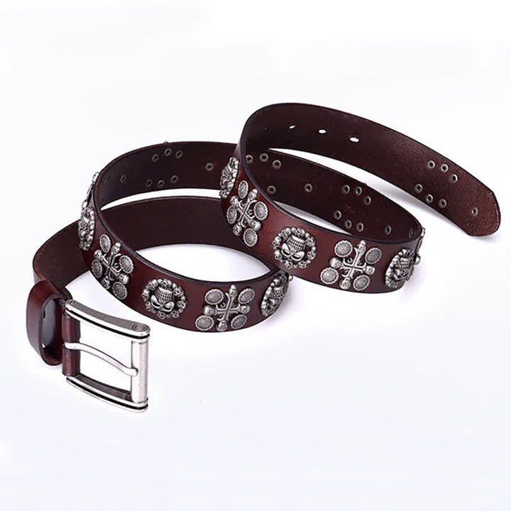 Heavy Metal Rivet Skull Cross Pattern Leather Belt