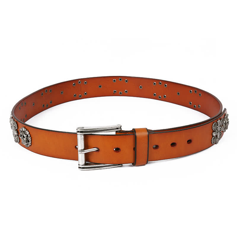 Heavy Metal Rivet Skull Cross Pattern Leather Belt