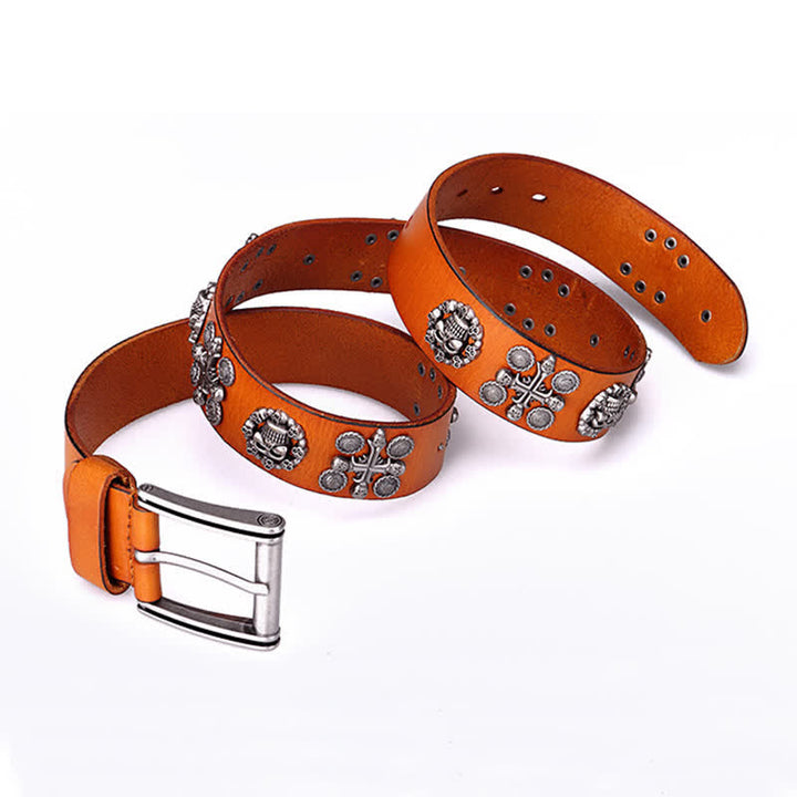 Heavy Metal Rivet Skull Cross Pattern Leather Belt