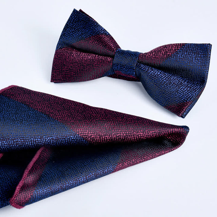 2Pcs Men's Burgundy Formal Business Bow Tie Set