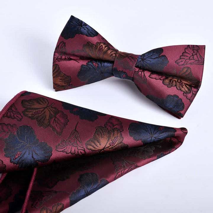 2Pcs Men's Burgundy Formal Business Bow Tie Set