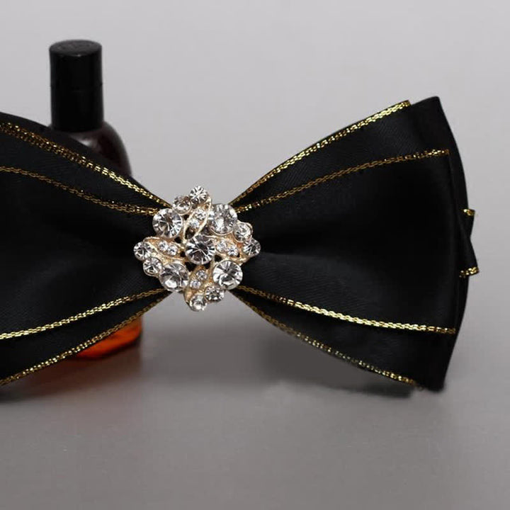 Men's Rhinestone Flower Golden Edge Bow Tie