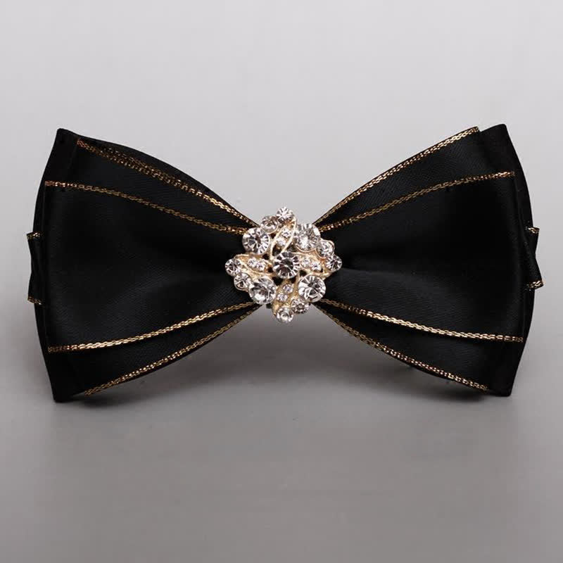 Men's Rhinestone Flower Golden Edge Bow Tie