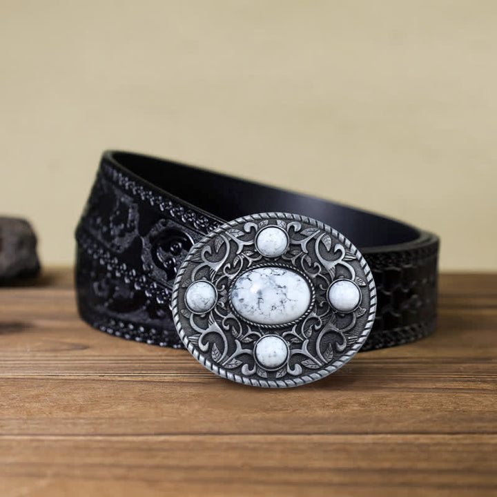 Men's DIY Western Cowboy Turquoise Buckle Leather Belt