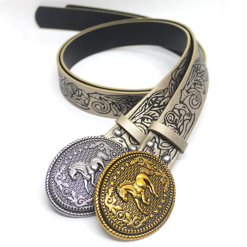 Casual Holiday Running Horse Buckle Leather Belt