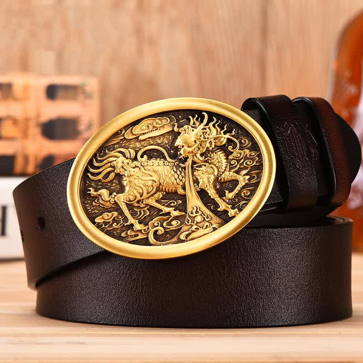 God Beast Dragon Copper Buckle Leather Belt