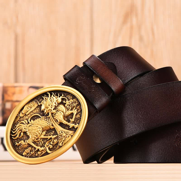 God Beast Dragon Copper Buckle Leather Belt