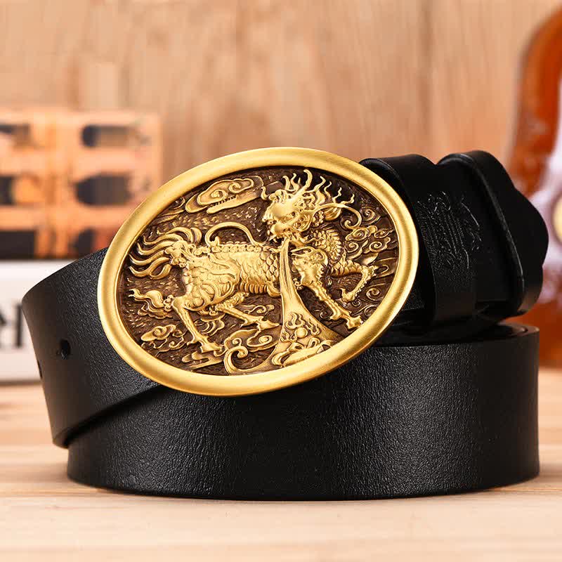 God Beast Dragon Copper Buckle Leather Belt