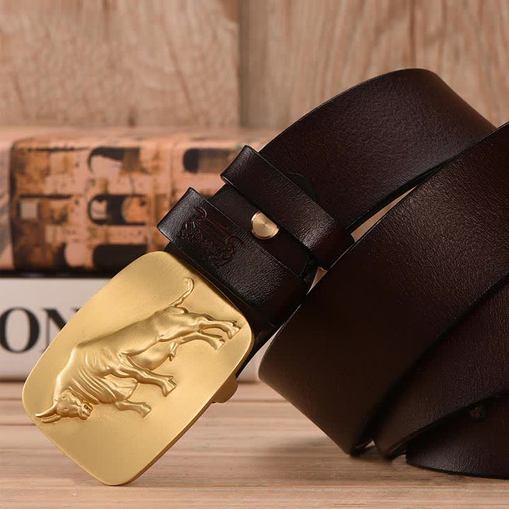 Luxury Bullfighting Square Copper Buckle Leather Belt