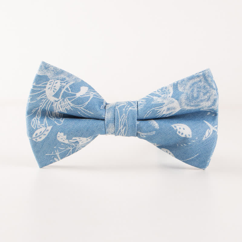 Men's British Style Blue Fish Bone Skull Print Cotton Bow Tie