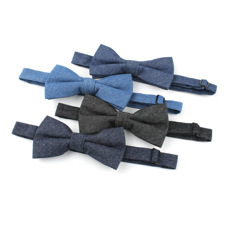 Men's Solid Color Twill Denim Cotton Bow Tie