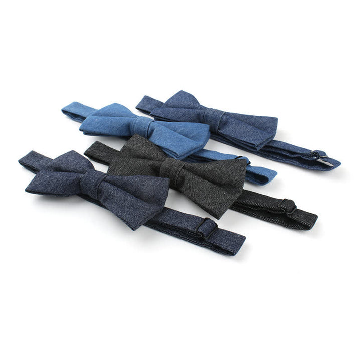 Men's Solid Color Twill Denim Cotton Bow Tie