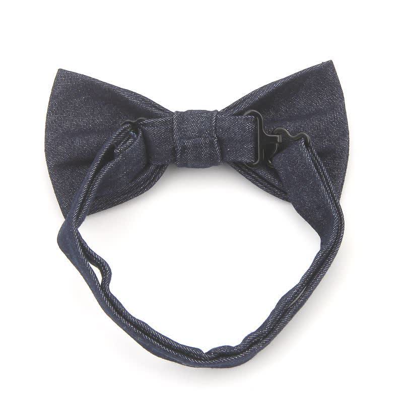 Men's Dark Navy Blue Metallic Decors Denim Cotton Bow Tie