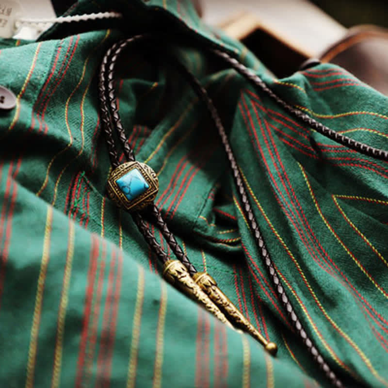 Copper Faux Turquoise Stone Bolo Tie - image 7
