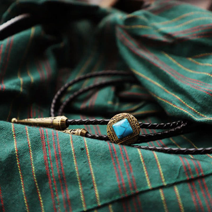 Copper Faux Turquoise Stone Bolo Tie - image 8