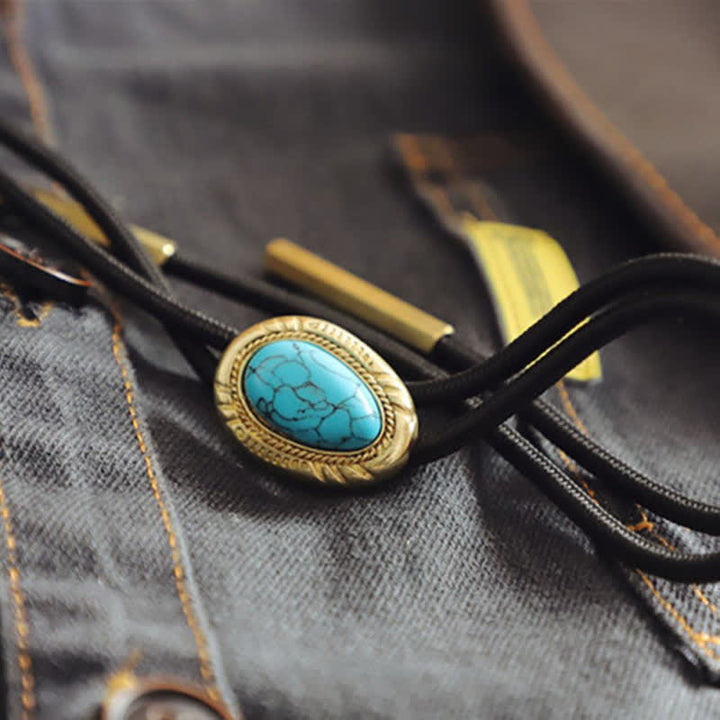 Western Vintage Oval Turquoise Pendant Bolo Tie