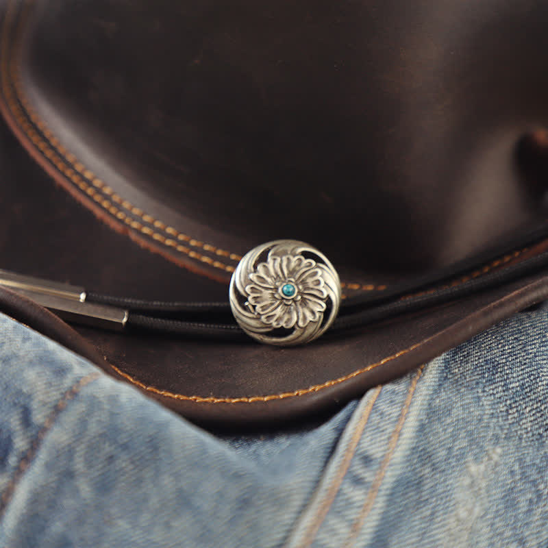 Hollow Chrysanthemum Turquoise Inlaid Bolo Tie