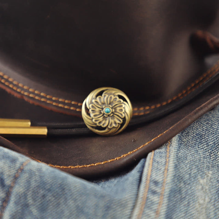 Hollow Chrysanthemum Turquoise Inlaid Bolo Tie