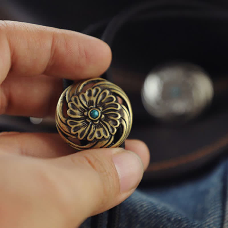 Hollow Chrysanthemum Turquoise Inlaid Bolo Tie