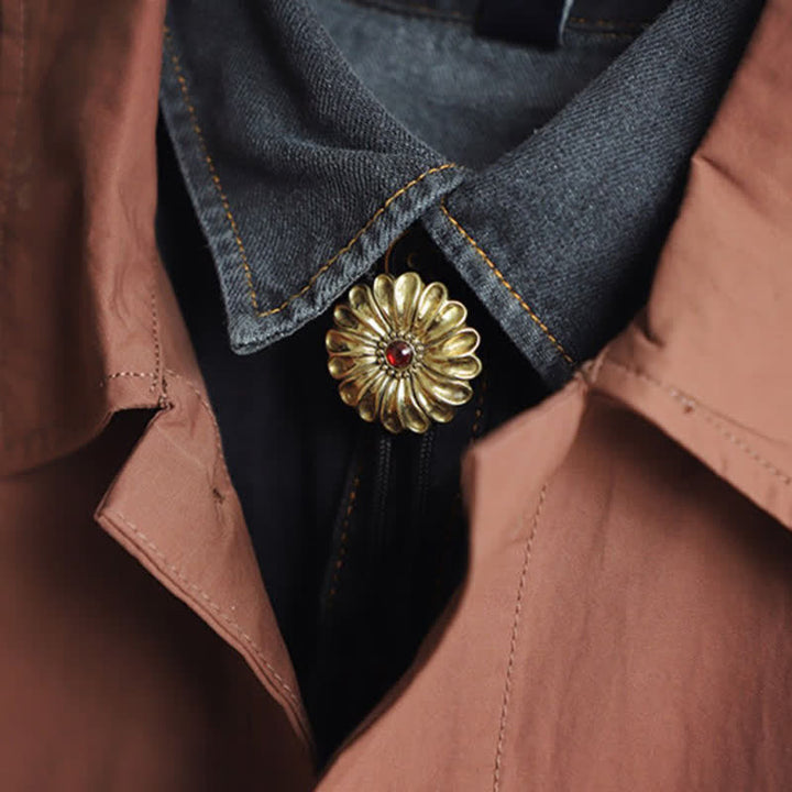 Retro Flower Shaped Red Glaze Inlaid Bolo Tie