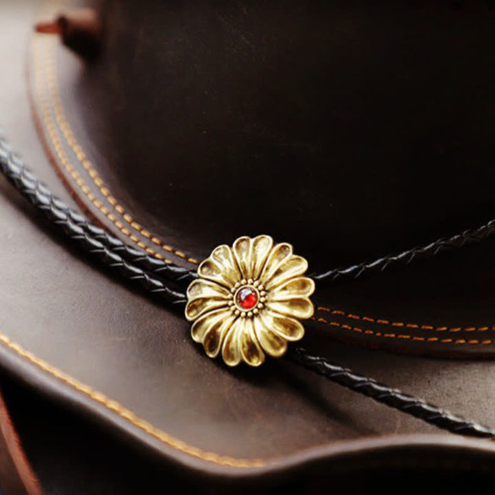 Retro Flower Shaped Red Glaze Inlaid Bolo Tie