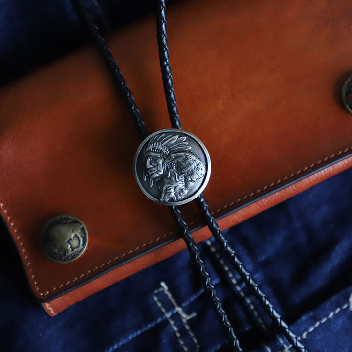 Cowboy Carving Indian Cheif Head Bolo Tie