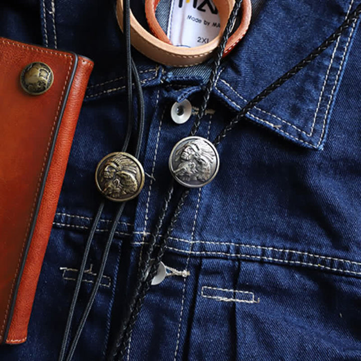 Cowboy Carving Indian Cheif Head Bolo Tie