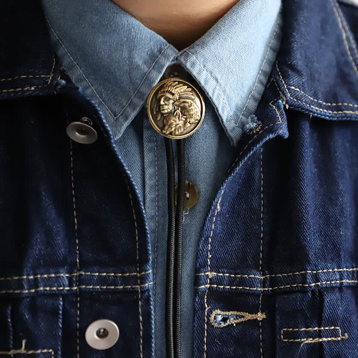 Cowboy Carving Indian Cheif Head Bolo Tie