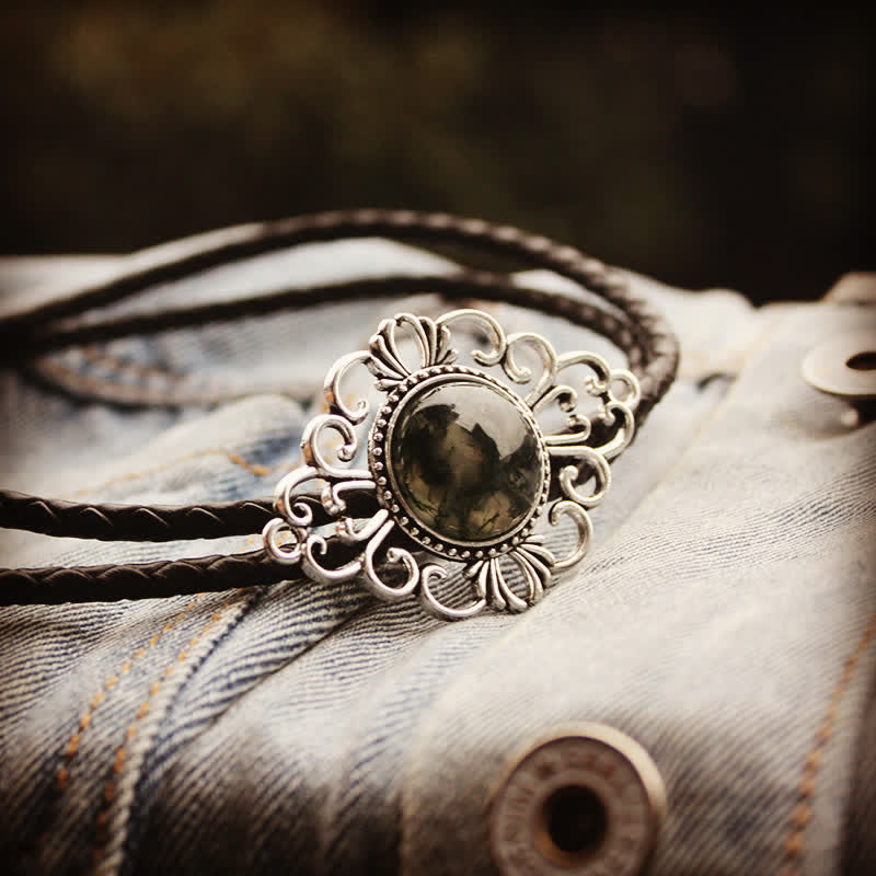 Unique Art Stone Medallion Pendant Bolo Tie