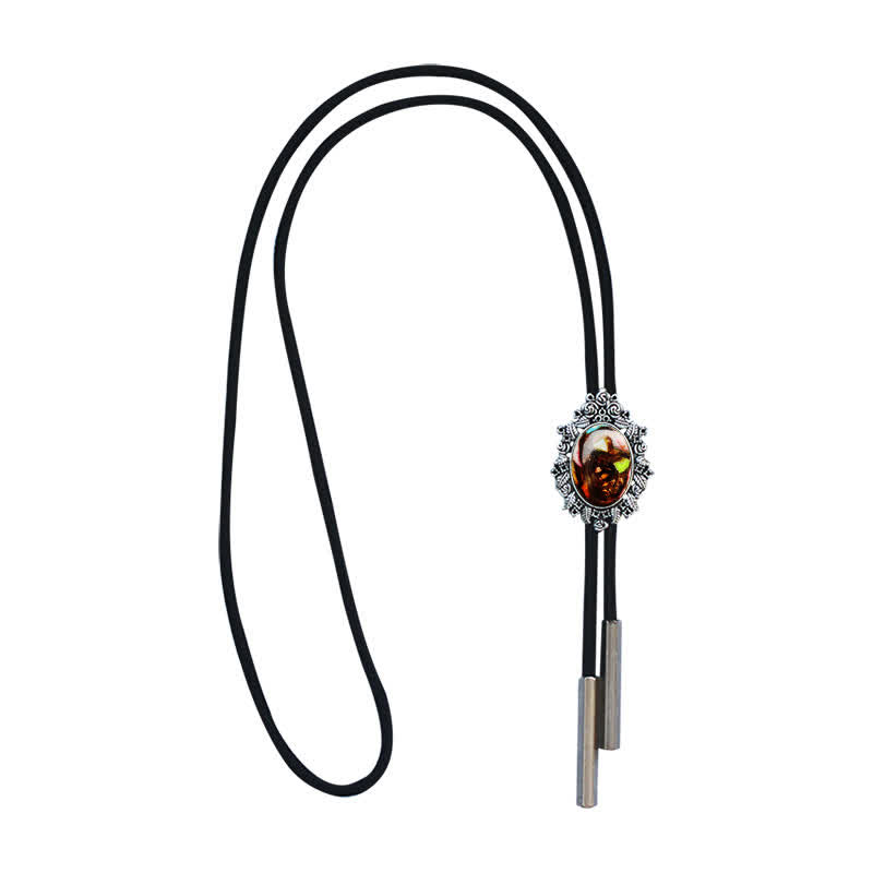 Retro Fancy Stone Rose Pendant Bolo Tie