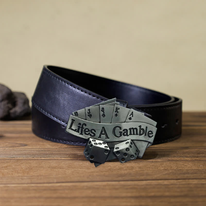 Men's DIY Life's A Gamble Poker Buckle Leather Belt